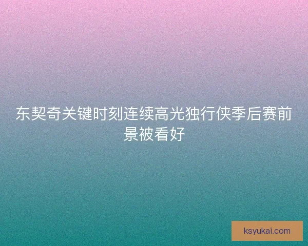 东契奇关键时刻连续高光独行侠季后赛前景被看好
